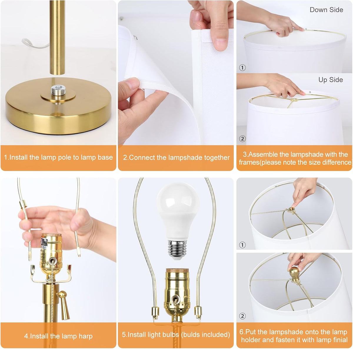 JUNNAI 2 Pack 22"-30" Adjustable Height Table Lamps Set, Modern Gol...