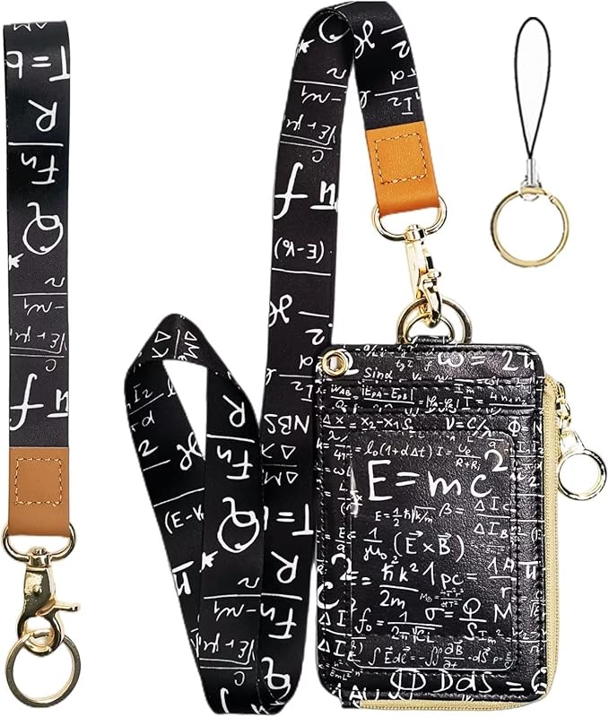 Teacher Lanyards for Id Badges Card and Keys, Math Pattern Funny ID Card Holders by BOLIMOSS