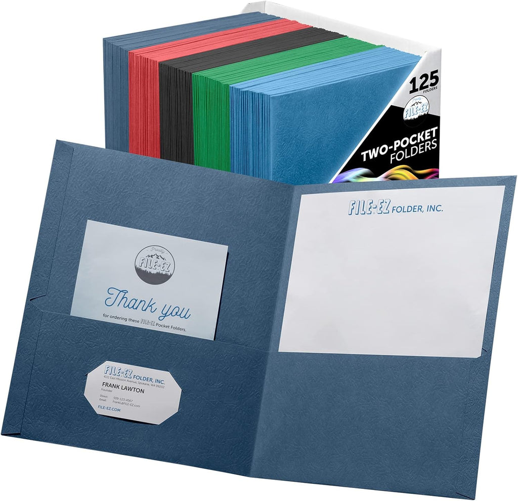 FILE-EZ Two-Pocket Folders, Textured Paper, Letter Size