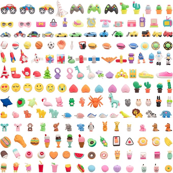 CLOCK KING 182pcs 3D Cute Kids Erasers, Random Desktop Pet Toys Gifts, by CLOCKKING