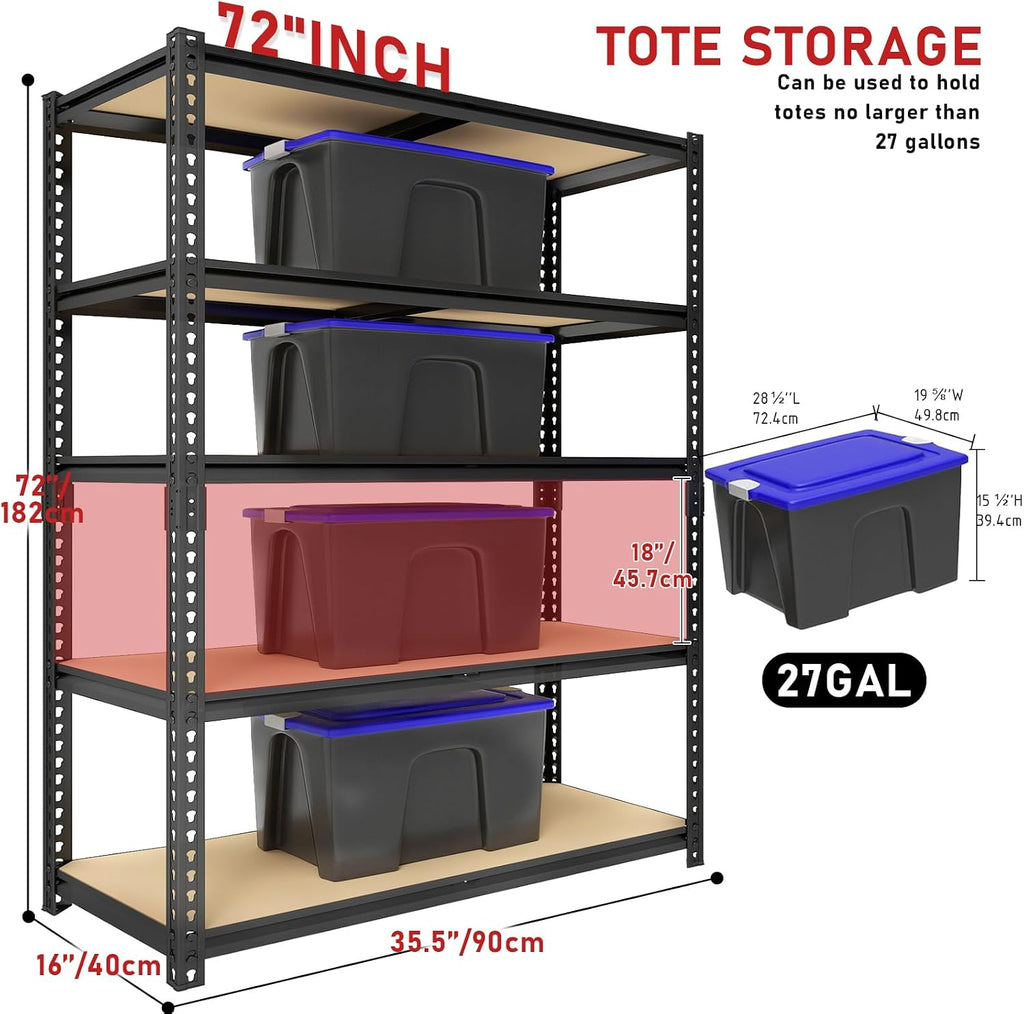 72" h heavy duty garage shelving, 2400lbs capacity, close-up detail