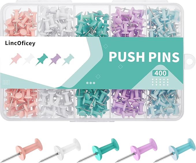 LincOficey 400pcs Push Pins, Colored Thumb Tacks by Unknown