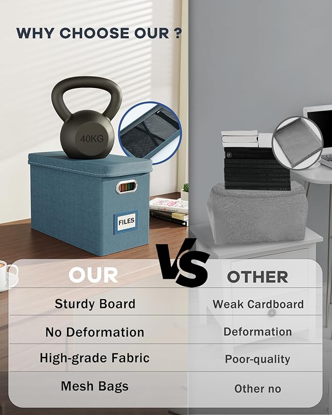 Oterri File Organizer with Lid, Hanging Filing Box with Mesh Pocket, Document - Image 3