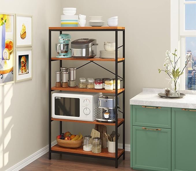 Himimi Industrial Bookshelf 5-Tier, Bookcase 58" H Ladder Shelf, Storage - Image 7