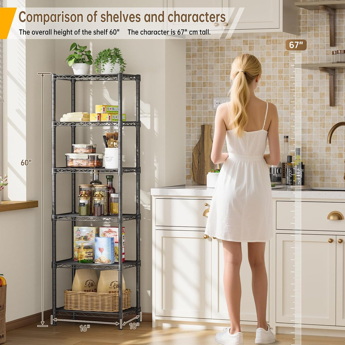 Golpart 6Tier Adjustable Storage Shelves Metal Wire Shelving Standing Shelf