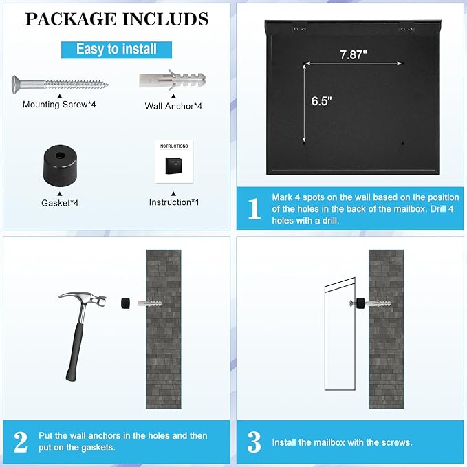 xydled Mail Boxes with Combination Lock, Locking Mailbox Wall Mounted, Security - Image 6