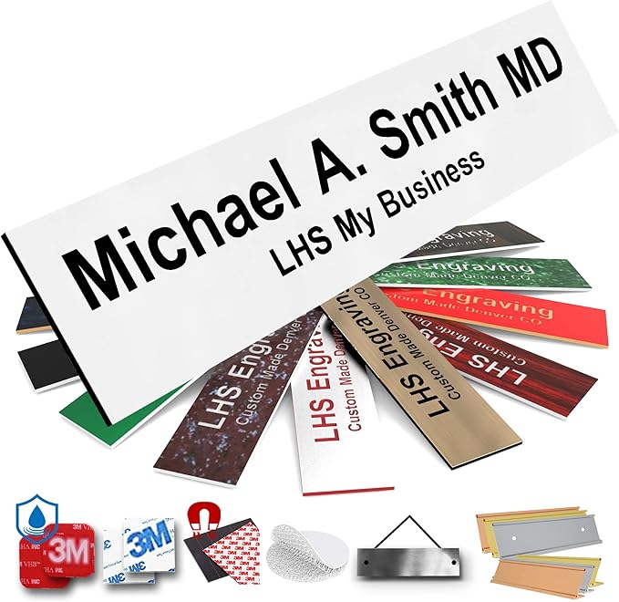 Door Name Plate Personalized for Office White Plastic Name Plate Black Letters by LHS+My+Business