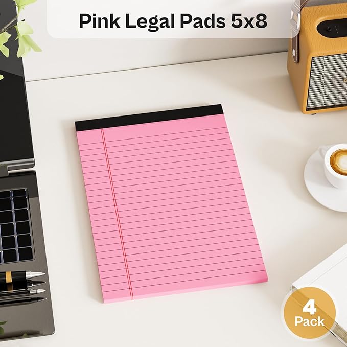 4 Pack Note Pads 5 x 8 Inch Pink Small Legal Pads 5 x 8 Colored Notepad 5 x 8 - Image 5