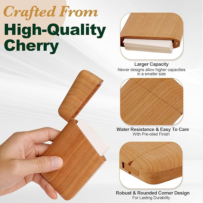 Yookin Wood Business Card Holder Wooden Magnetic Business Card Case Portable - Image 3