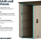 suncast outdoor storage shed, water resistant resin vertical, package contents