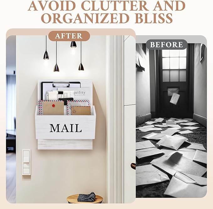 SeekElegant Mail Organizer Wall Mounted, 2-Slot Mail Holder - Image 5