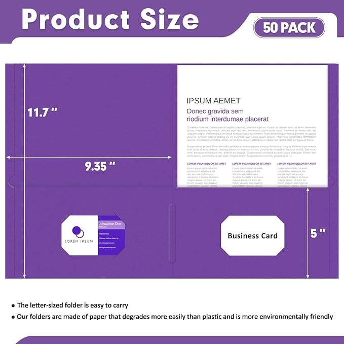 Two Pocket Folders, PANDRI 50 Pack 2 Pocket Folders, Letter Size Paper File - Image 2