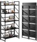 JSB No Assembly Folding Bookshelf, 5 Tier Industrial Metal Book Shelf by HomeFurniture