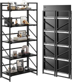 JSB No Assembly Folding Bookshelf, 5 Tier Industrial Metal Book Shelf by HomeFurniture