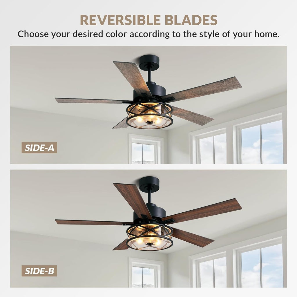 farmhouse ceiling fans with lights and remote control, side view