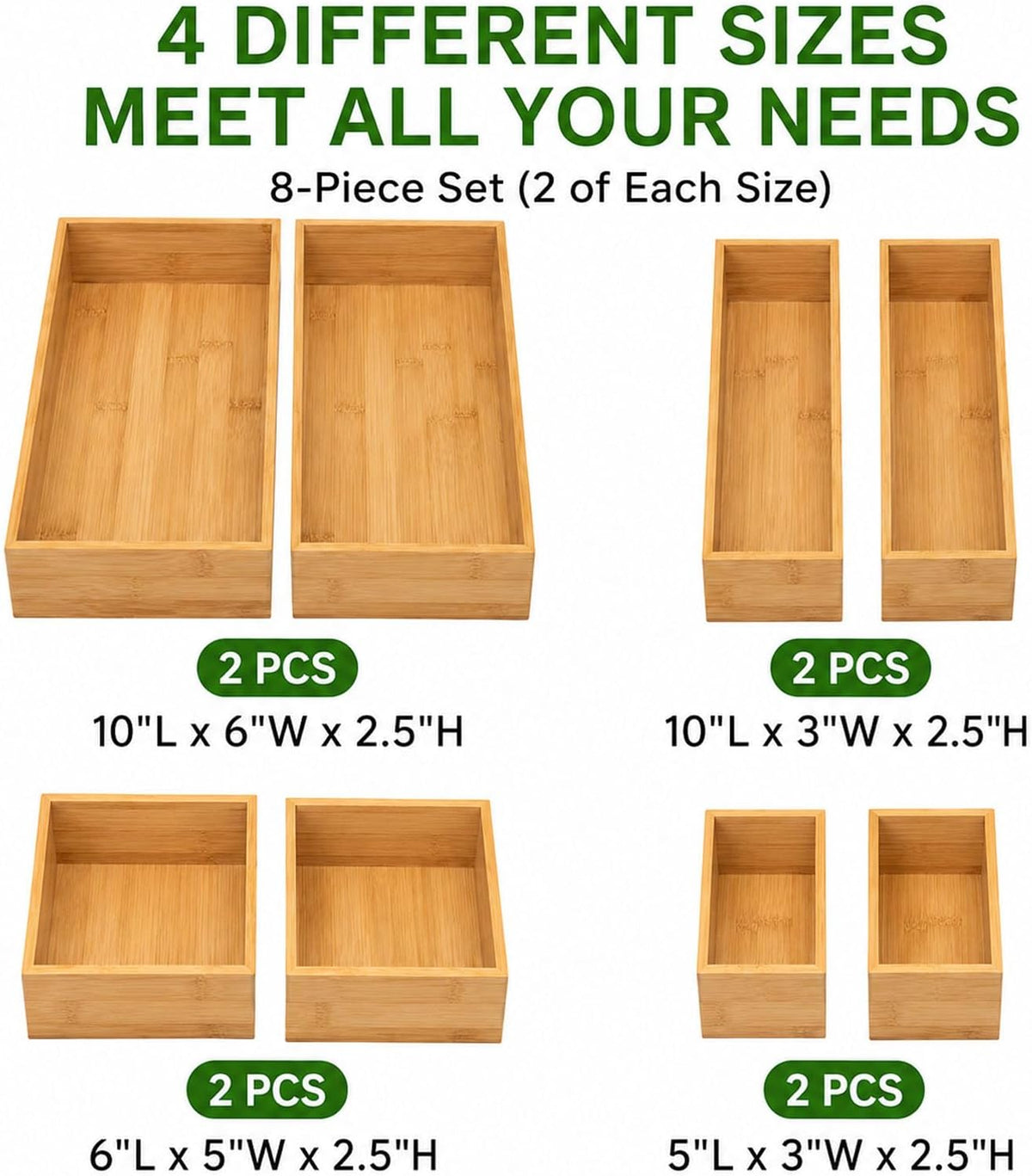 LEIMO KPARTS 8 Pcs Bamboo drawer Organizer Storage Box, Bin Set - Multi-Use b...