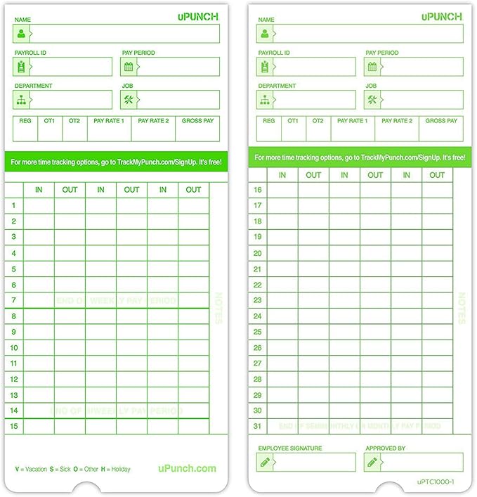 uPunch Time Clock Cards Hn3000, Two Sides, 7.37 X 3.37 - Image 2