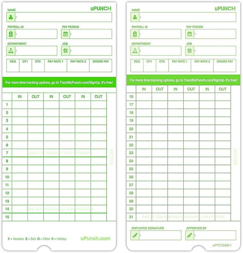 100 uPunch Time Cards for HN3000 - Image 2