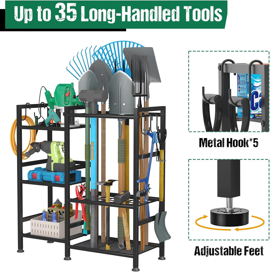 keomaisyto garden tool organizer with large hooks, garage showing dimensions
