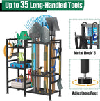 keomaisyto garden tool organizer with large hooks, garage showing dimensions