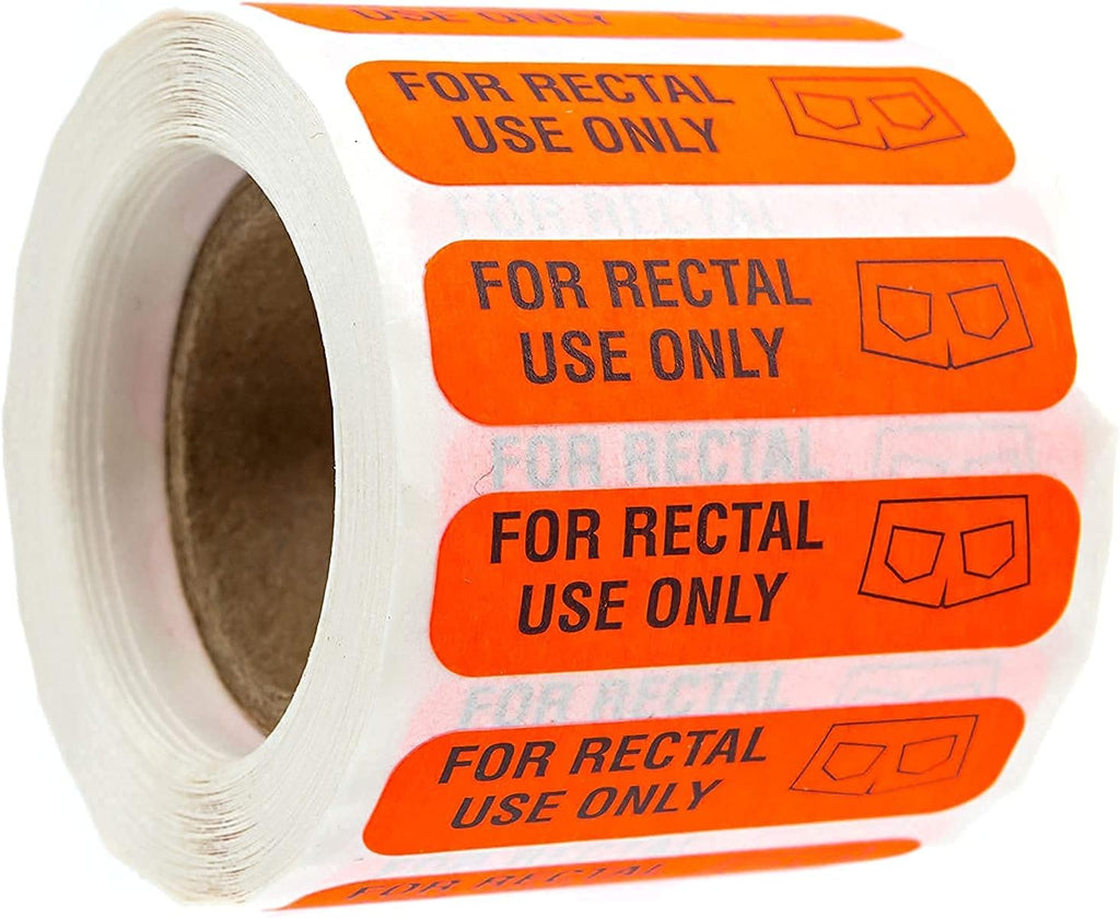 Red for Rectal Use Only Stickers / 500 Small Labels / 0.375" x 1.5" Fluorescent Red Permanent Adhesive Sticker