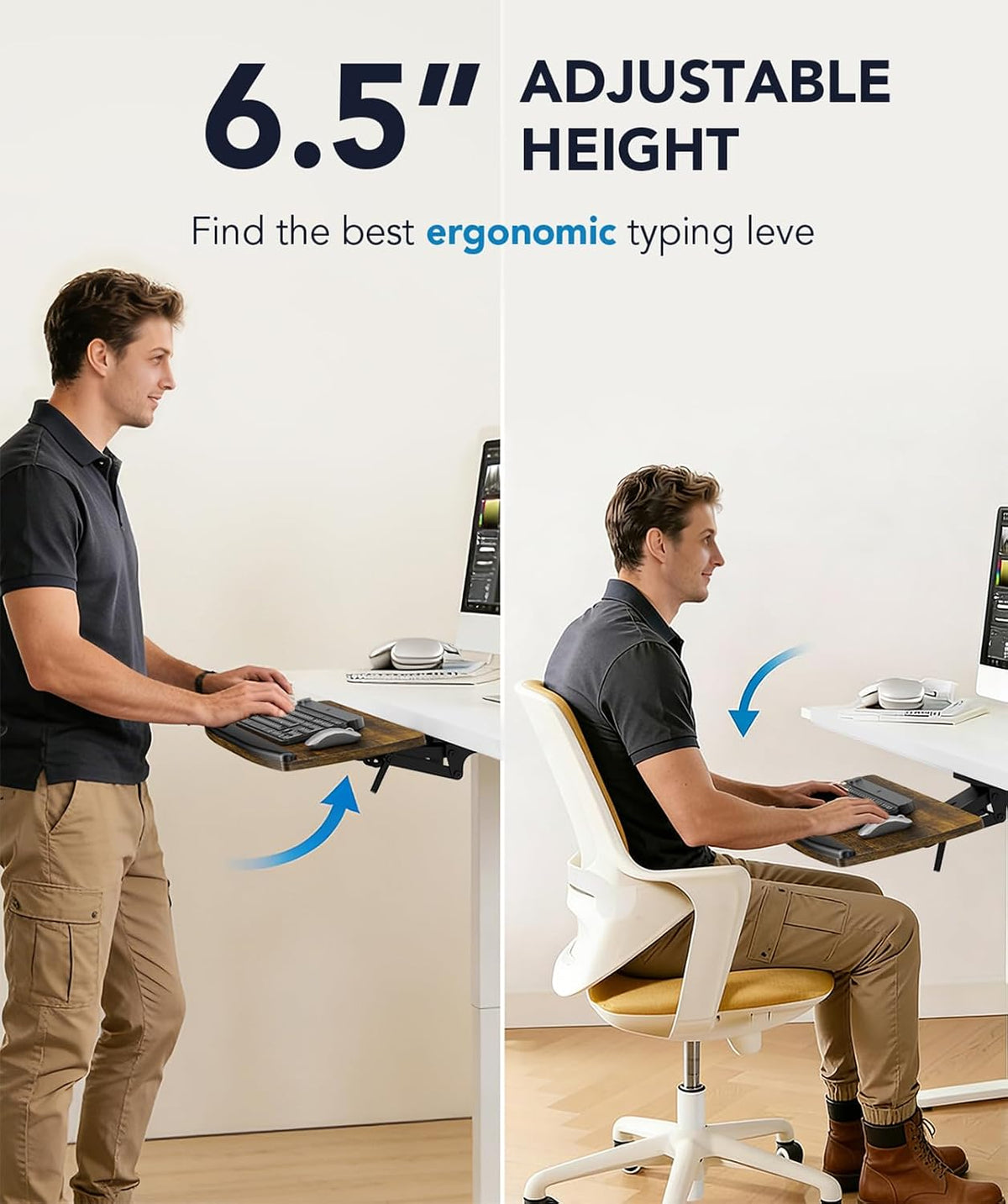 AX WABER Keyboard Tray Under Desk with Storage Drawer, Height Adjustable Keyb...