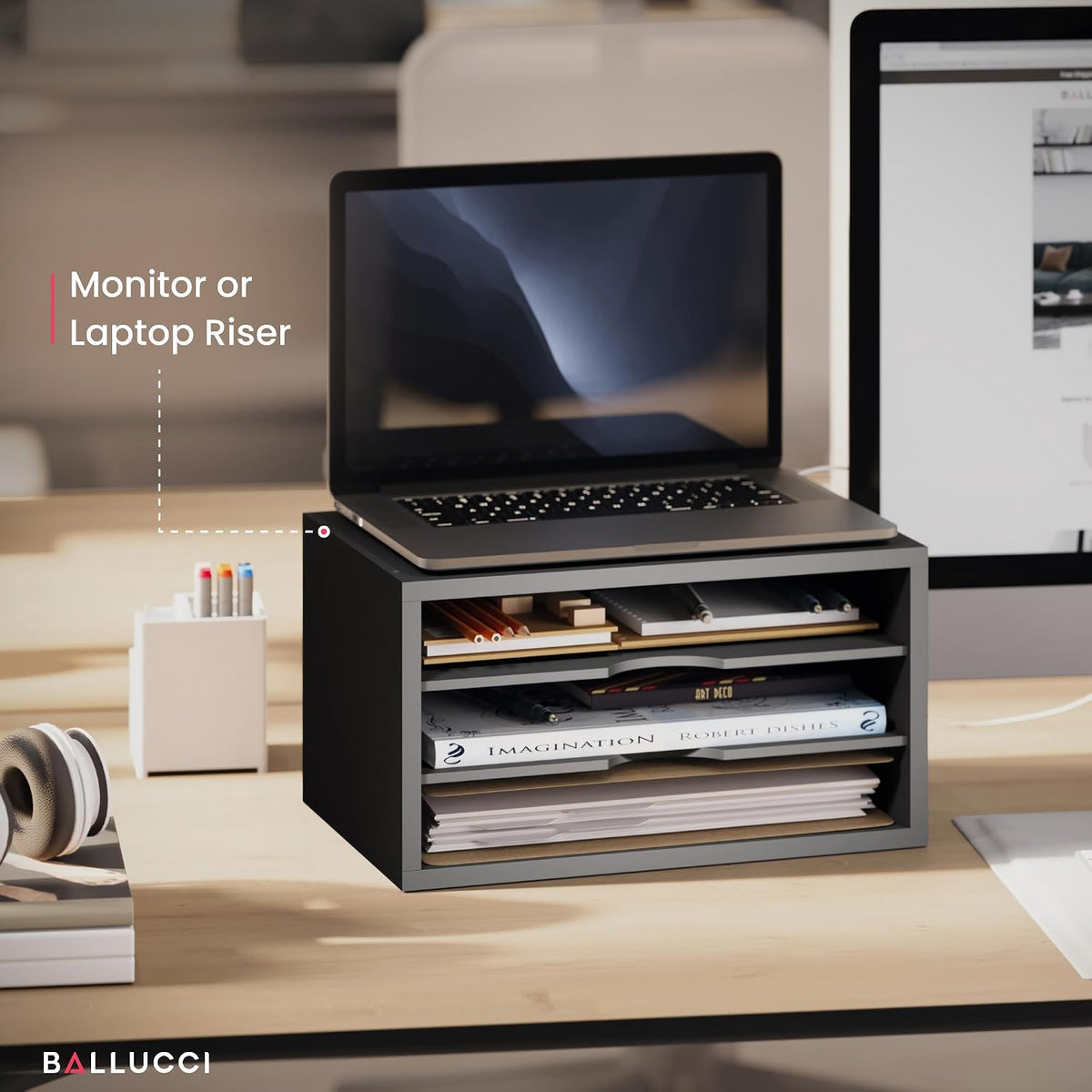 Ballucci File Organizer, 3-Tier Document Paper Sorter, Stackable Wood Desk Or...