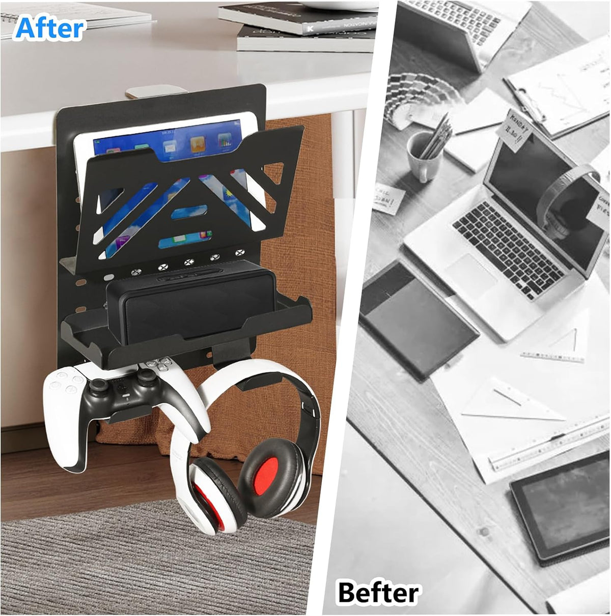 MAXECHO Desk Side Storage Holder, Metal Pegboard, Above or Under Desk Laptop ...