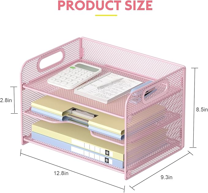 Samstar 3 Tier Pink Letter Tray Paper Organizer - Image 4