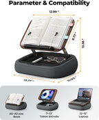 Lap Book Stand with Reading Light, Adjustable Book Holder Pillow for Bed & Couch, Hands-Free Reading Stand with Page Clips, Soft Lap Desk for Kindle, Tablet, Cookbook, Textbook Reading