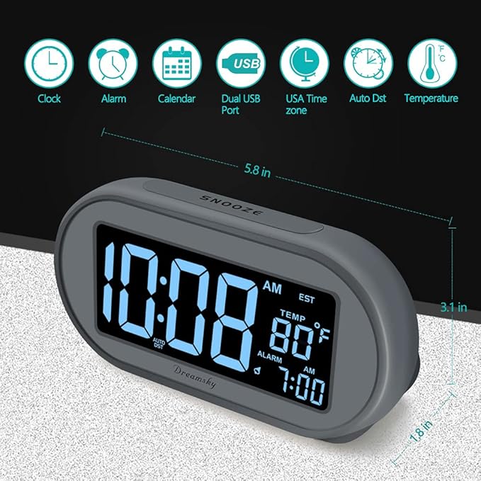 DreamSky Alarm Clocks for Bedrooms, Auto Set Digital Desk Clock for Bedside - Image 7