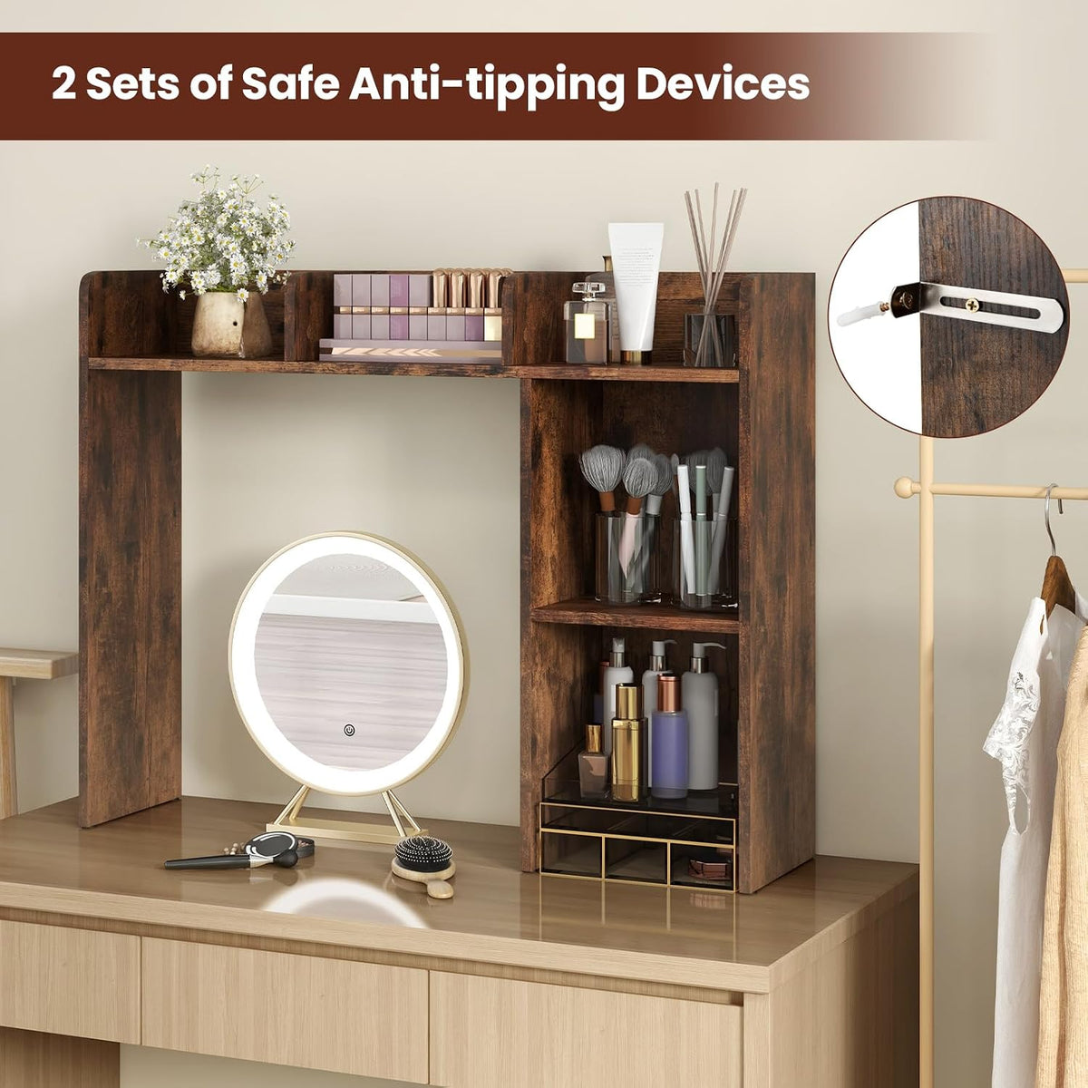 LDAILY Desktop Shelf, Multipurpose Wood Desk Hutch for Max 27" Computer ...