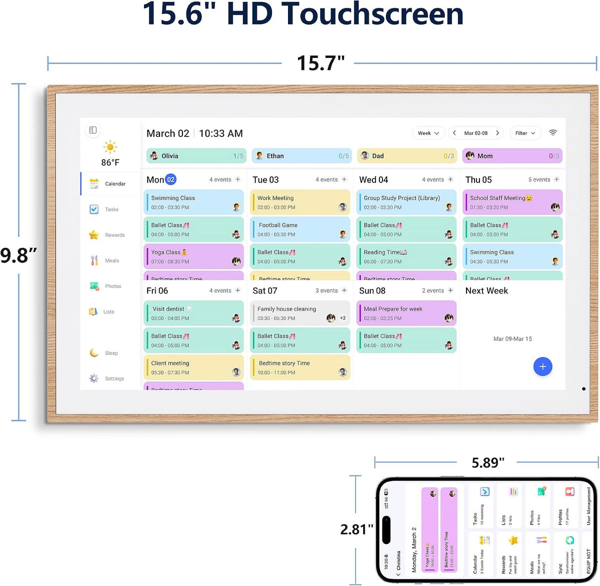 Digital Calendar, 15.6 Inch Wall Planner Electronic Calendar & Chore Char...