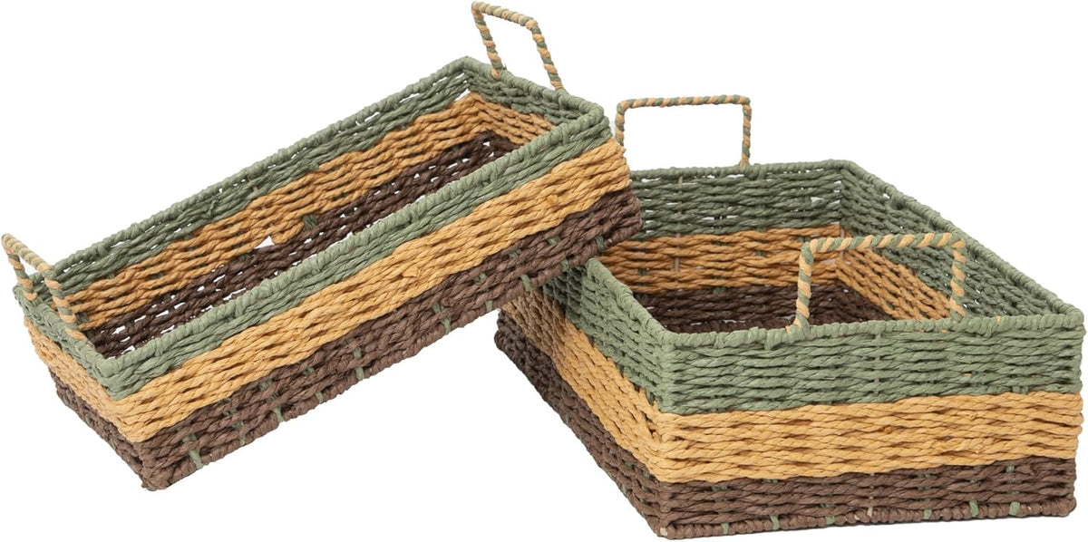 Colorful Woven Rectangle Storage Basket for Shelves&Organization