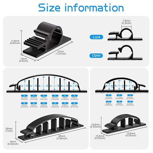 XHF 30pcs Adhesive Cable Wire Clips Kit Black, Outdoor Cable Management Wire - Image 2