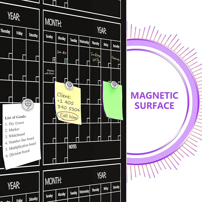 Magnetic Whiteboard Calendar Black Glass Board Yearly Calendar - Image 6
