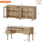 WAMPAT Home Office Furniture Set, 56'' Executive Desk with Charging Station, 2-in-1 Cabinet with Glass Doors, Wood Computer Desk with File Cabinet Storage, Open Shelf, Oak