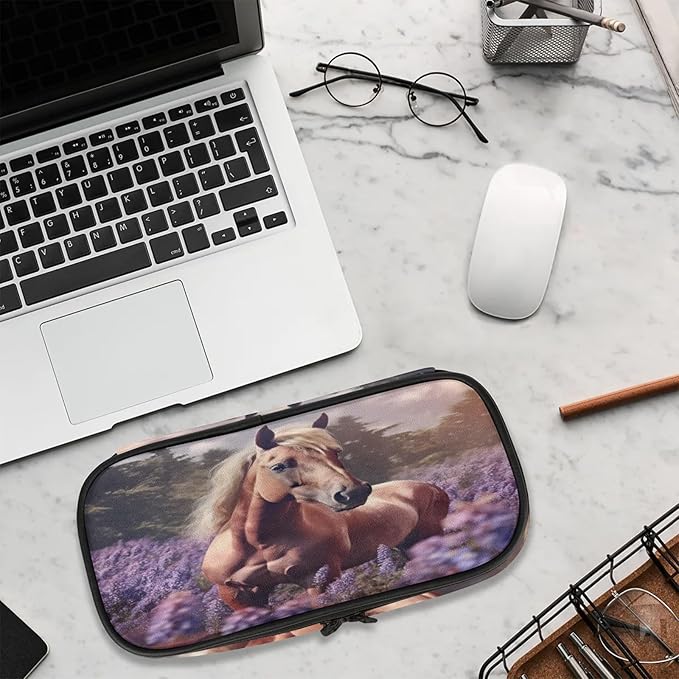 Pardick Pencil Case，Horse Lavender Big Capacity Pencil Pouch Coin Pouch - Image 9