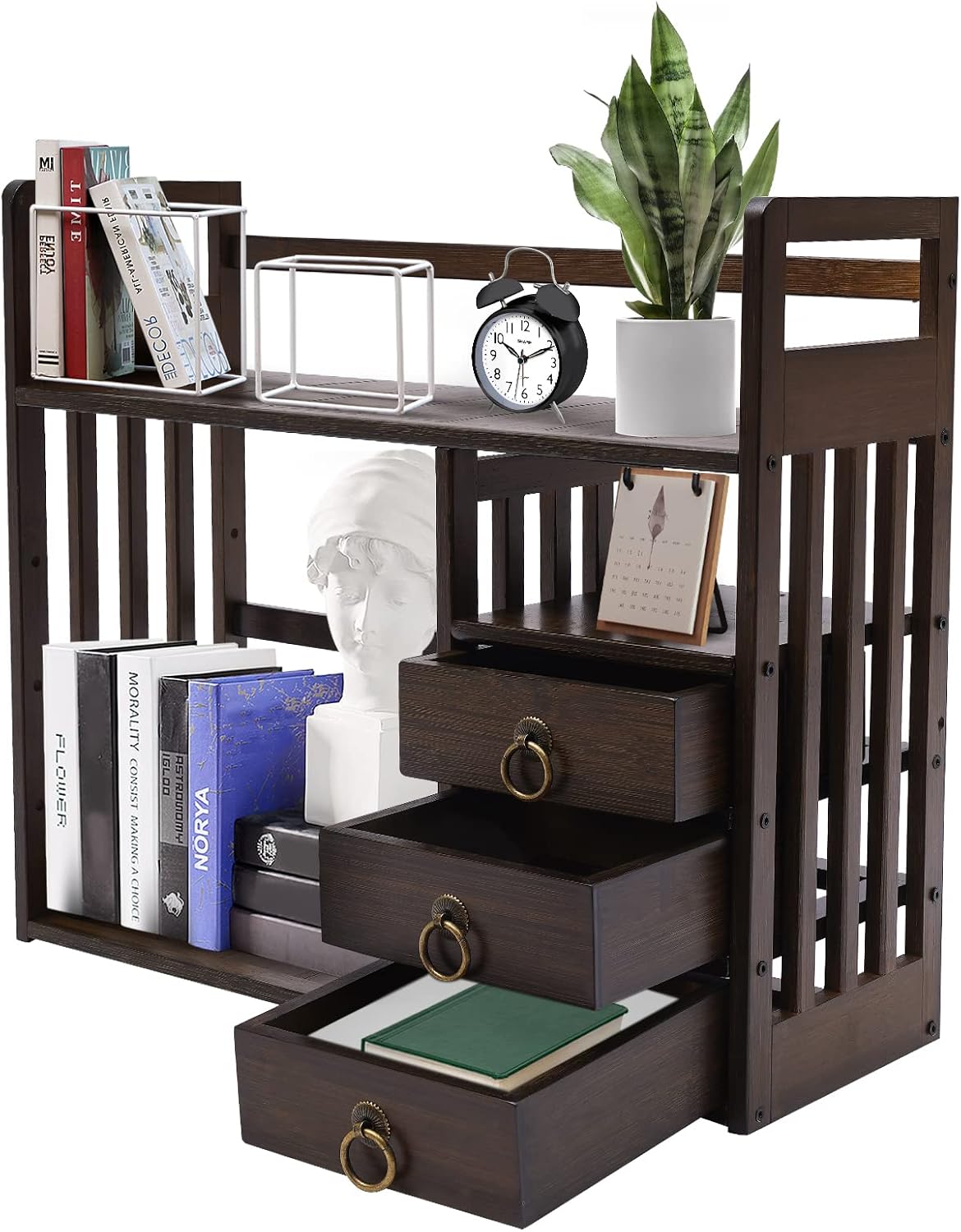 Bamboo Desk Book Shelf,Desktop Bookshelf Storage Rack Tabletop Standing Organ...