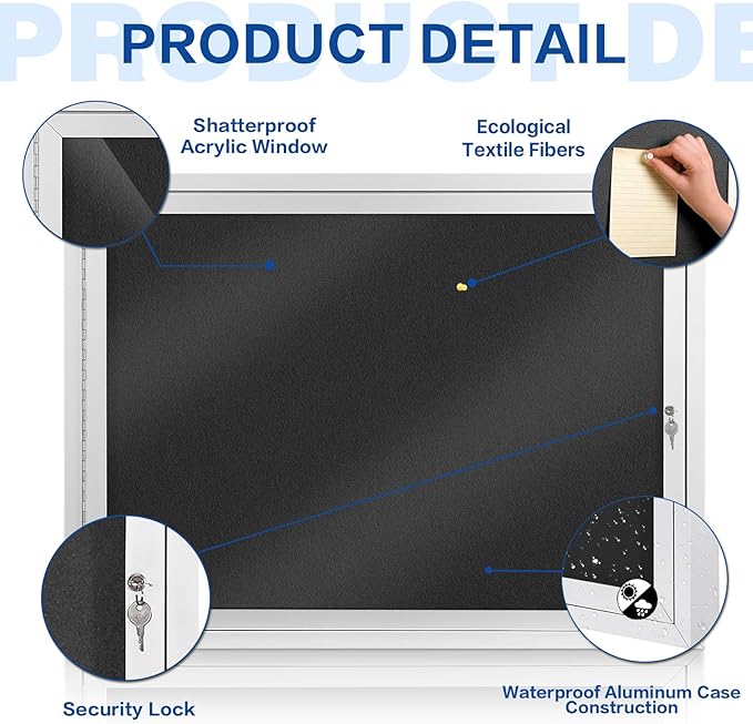 SWANCROWN Enclosed Bulletin Board Weatherproof 37x28in, Outdoor Lockable - Image 3