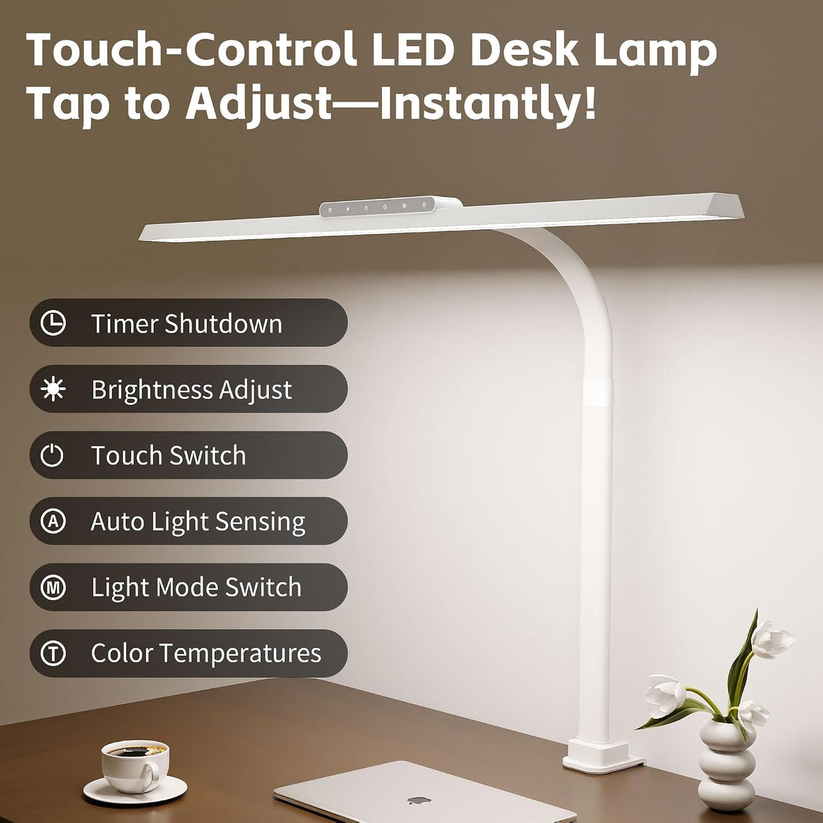 24W Desk Lamp with Clamp, Flicker Free Touch Control Desk Light for Office