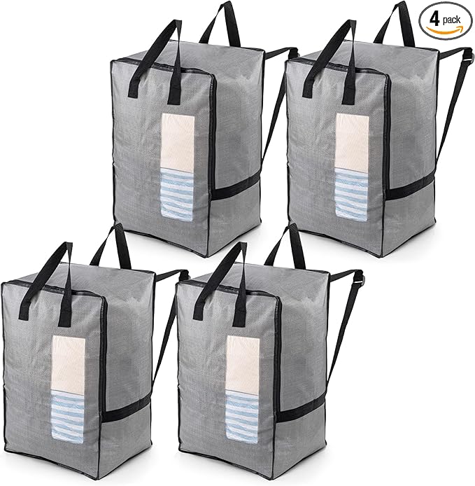 TAILI 4 Pack Gray Moving Bags w/Adjustable Backpack Straps, Moving Supplies by TAILI