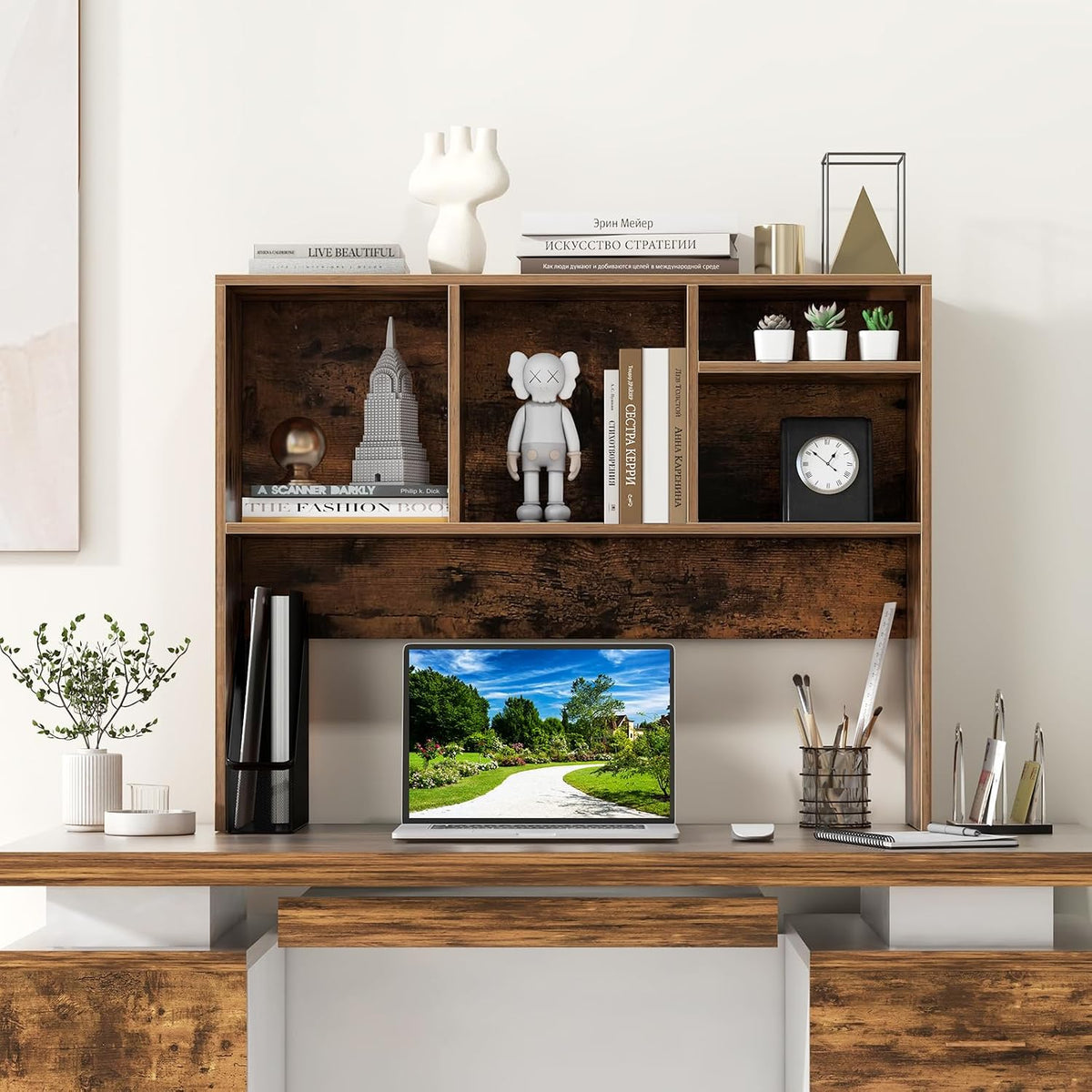 GOFLAME 4 Cubes Desktop Bookshelf, 37” Tabletop Wood Desk Shelf for Computer ...
