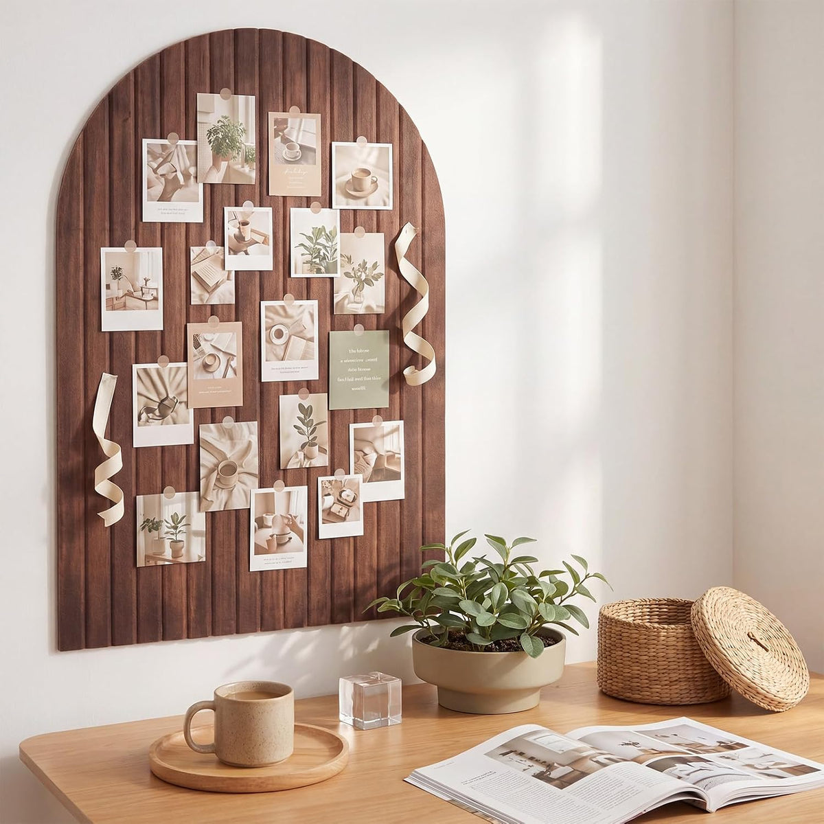 Mindsoft 35" x 24" Integrated Arched Felt Bulletin Board, Walnut Wo...