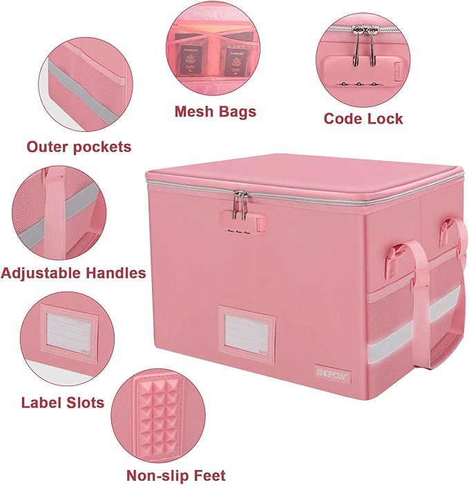 ENGPOW File Box with Lock, Fireproof Document Box with Pockets, Collapsible - Image 4