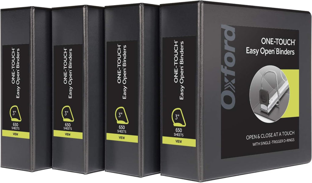 Oxford 3 Ring Binders, Binders for School and Office, 3 Inch ONE-Touch Easy