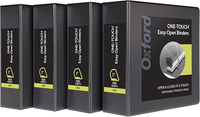 Oxford 3 Ring Binders, Binders for School and Office, 3 Inch ONE-Touch Easy by Oxford