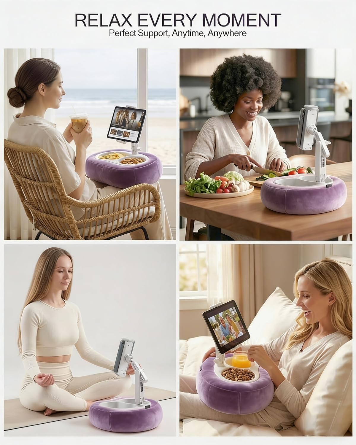 Miledi Tablet Pillow Stand for Bed with 360° Rotating Holder, Purple