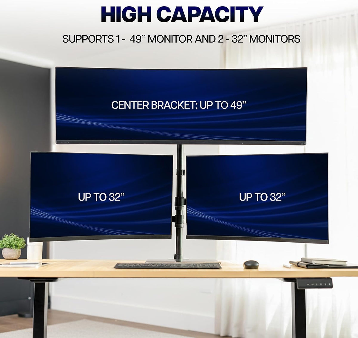 VIVO Triple Monitor Desk Mount, 32 to 49 inch Ultrawide Screens, One Fixed Sc...