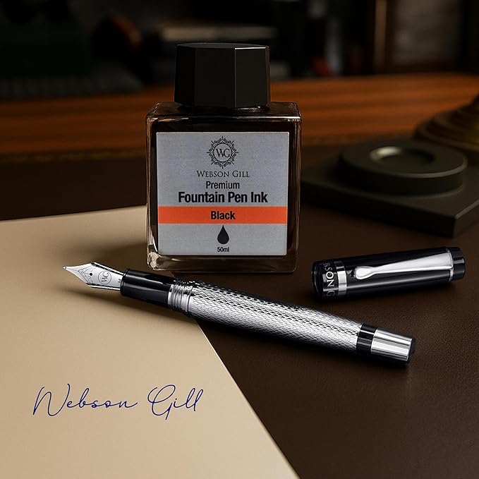 Webson Gill ‘The Raider’ Silver Luxury Executive Fountain Pen, Polished Lacquer - Image 9